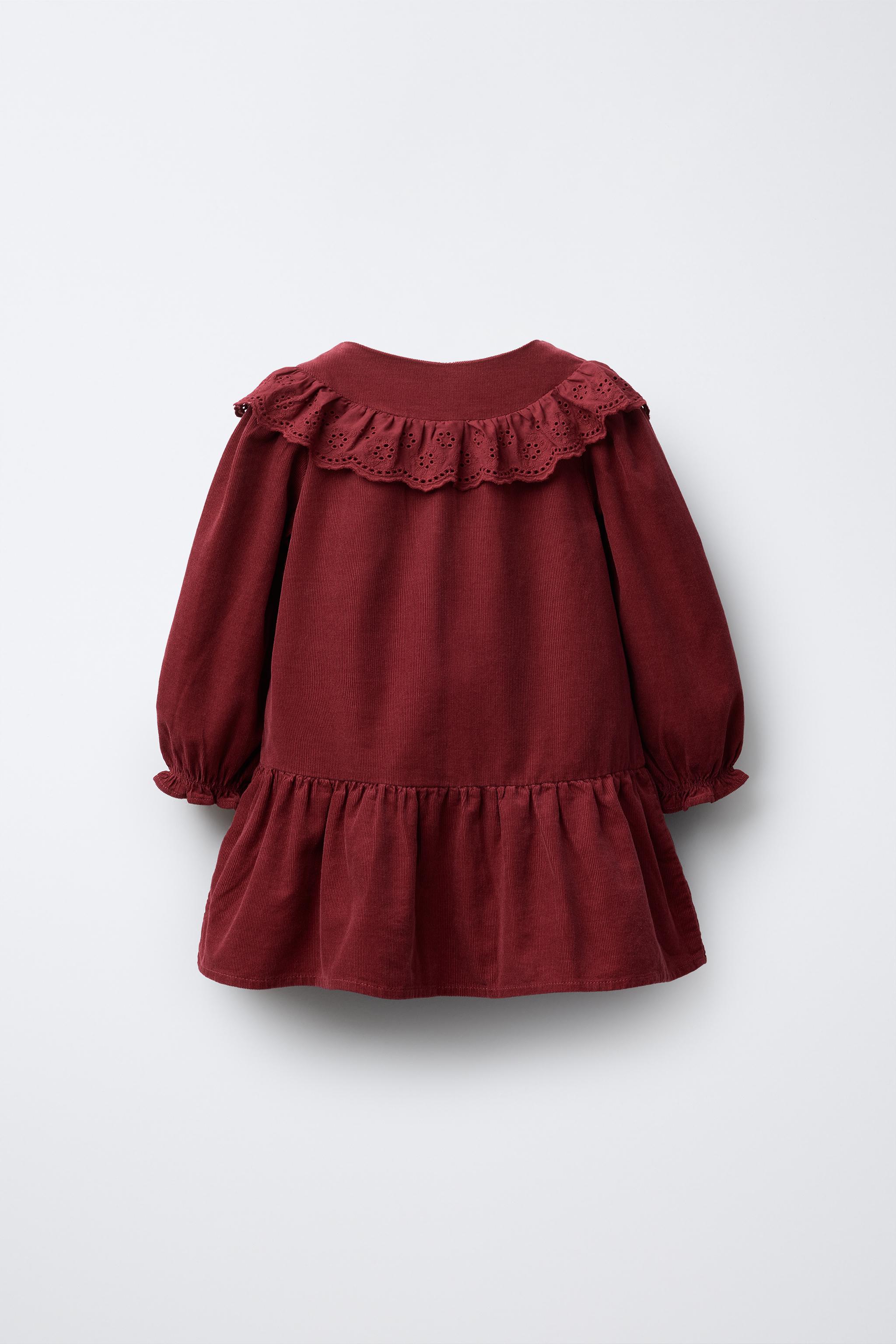 FINE-WALED CORDUROY SCHIFFLY RUFFLE DRESS